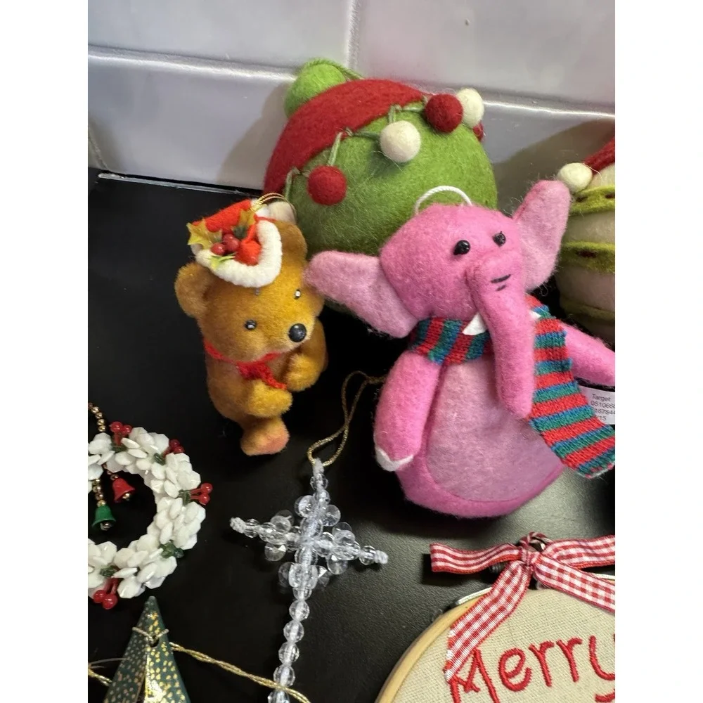 Lot of Assorted Christmas Ornaments Vintage To Now Kitschy   Felt, Painted, Bead